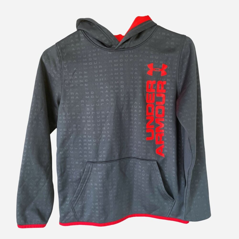 Under Armour Kids Junior Hoodie Gray Neon Orange Size M Medium Style Coldgear